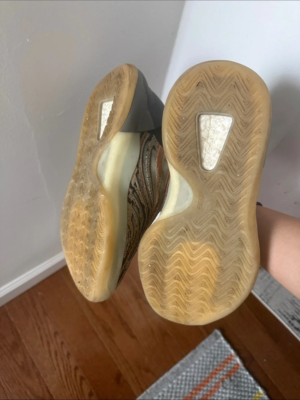 Yeezy QNTM Chunky Wave-Pattern Sneakers in Beige, Black & Orange